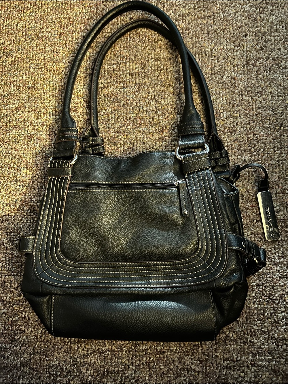 Tignanello black pebbled leather handbag